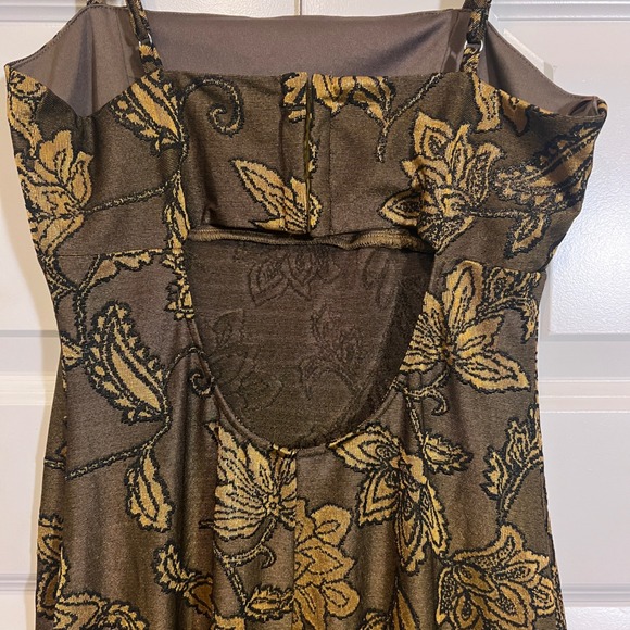 Dress Forum Brown Gold Floral Print Spaghetti Strap Midi Dress, Women's Size S - Picture 6 of 12